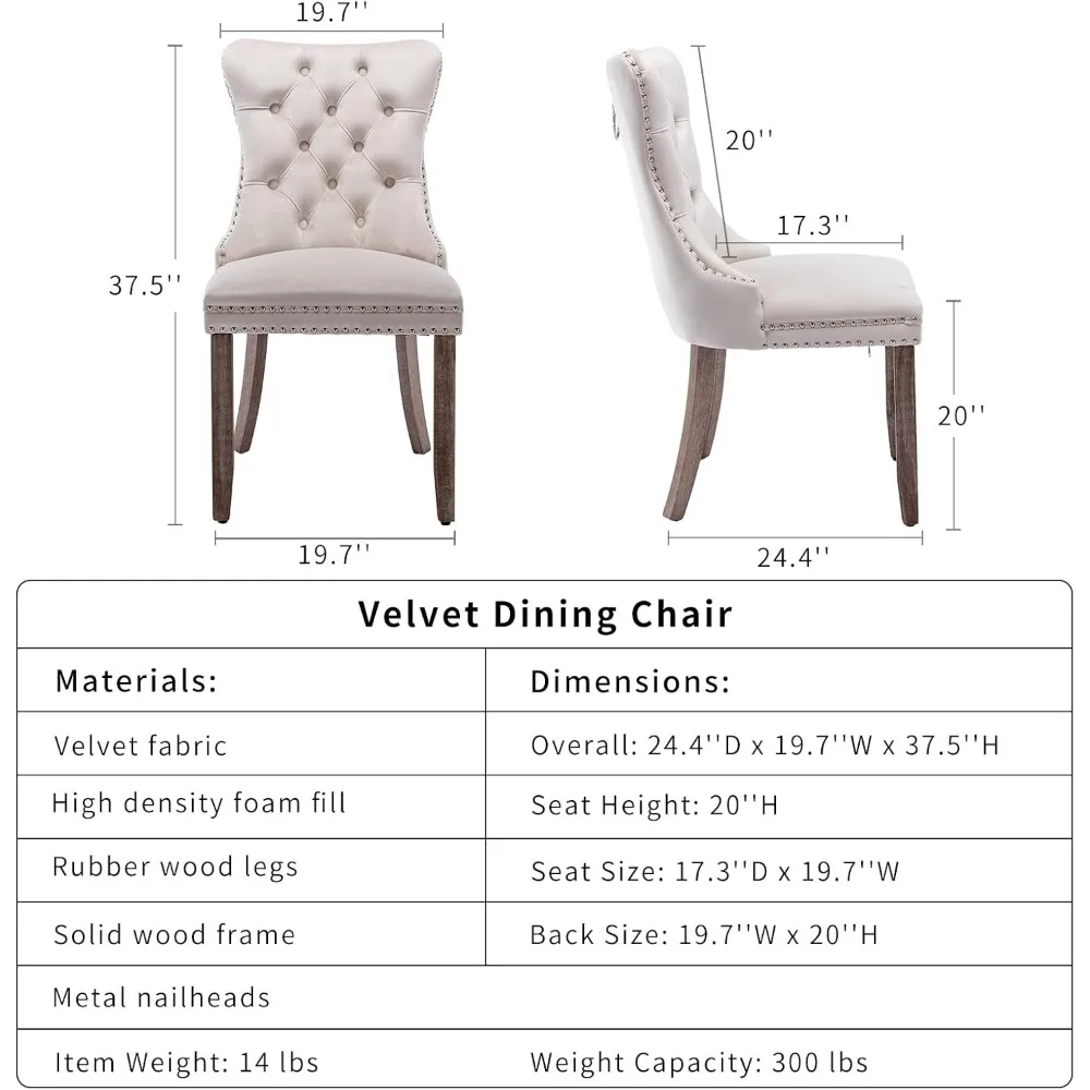 Beige Velvet Dining Chairs Set of 4, Kitchen & Dining Room Chairs Set of 4, Tufted Dining Chairs, Velvet Upholstered 6
