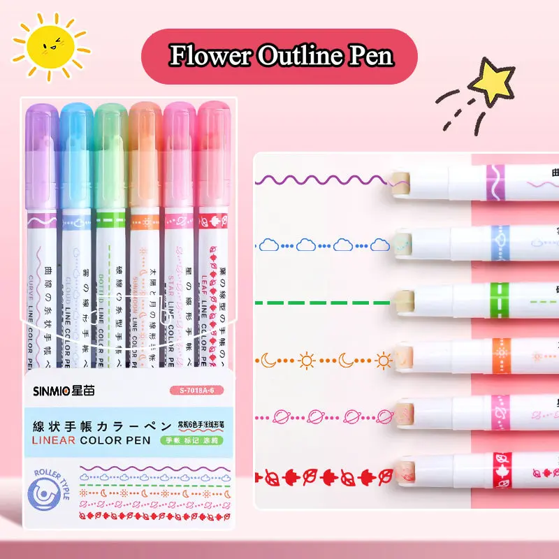 

Novelty Flower Liner Decorative Color Pen Set Scrapbooking Outline Pen Roller Stamping Color Markers For Drawing