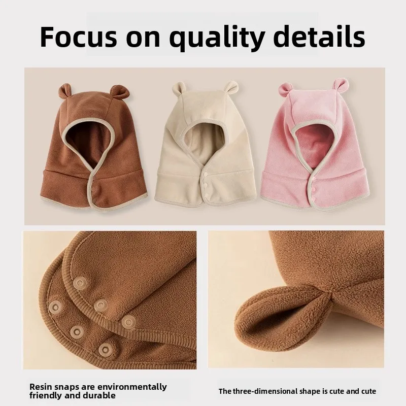 Autumn/Winter Baby Hat Infant Windproof Hat Unisex Children's Thickened Fleece-Lined Ear-Covering One-Piece Neck Warmer Hats