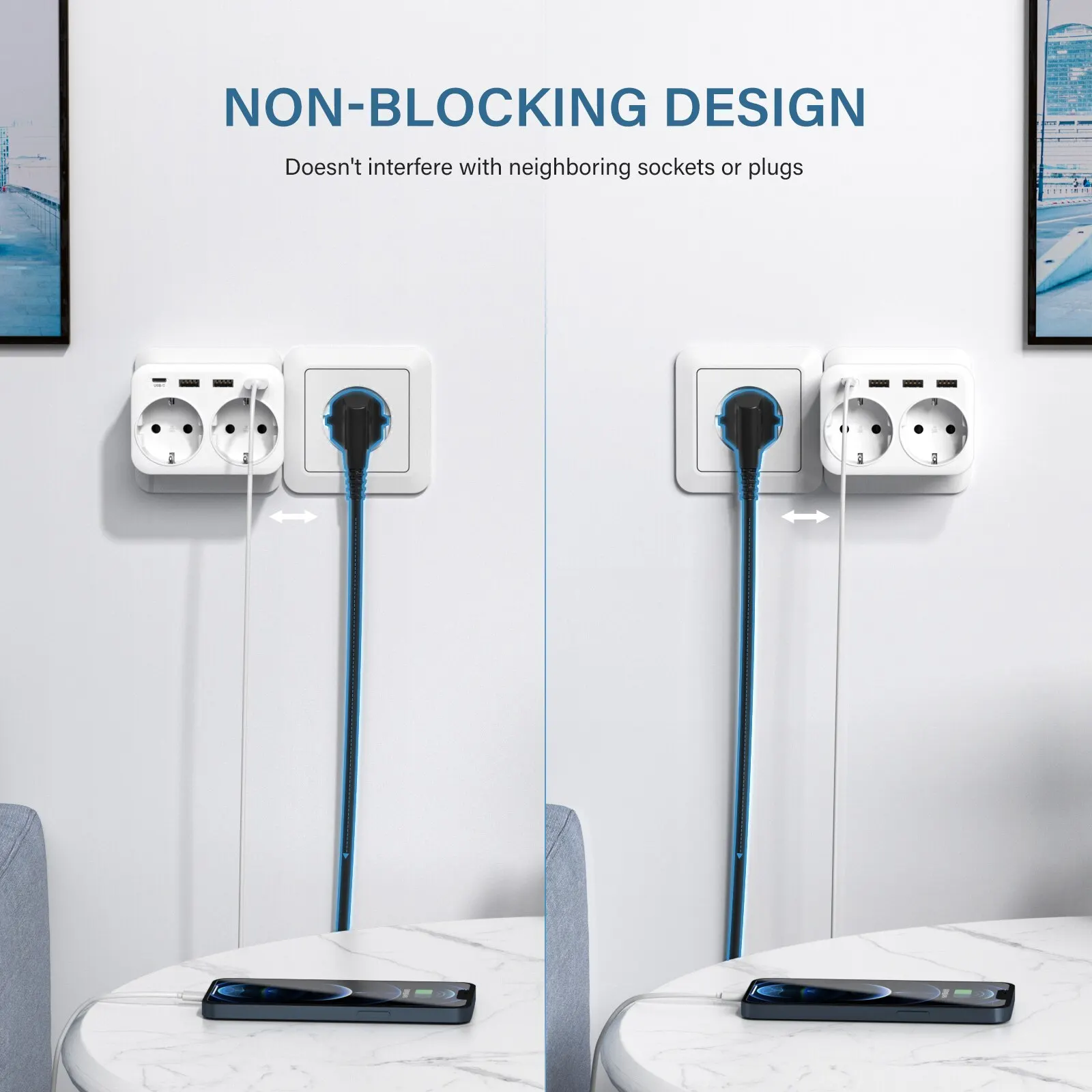 LENCEN EU Wall Socket Extender with 2AC Outlets 3 USB and 1 Type 5V 2.4A Power Charger Adapter Overload Protection for Home/Offi BEST SELLERS