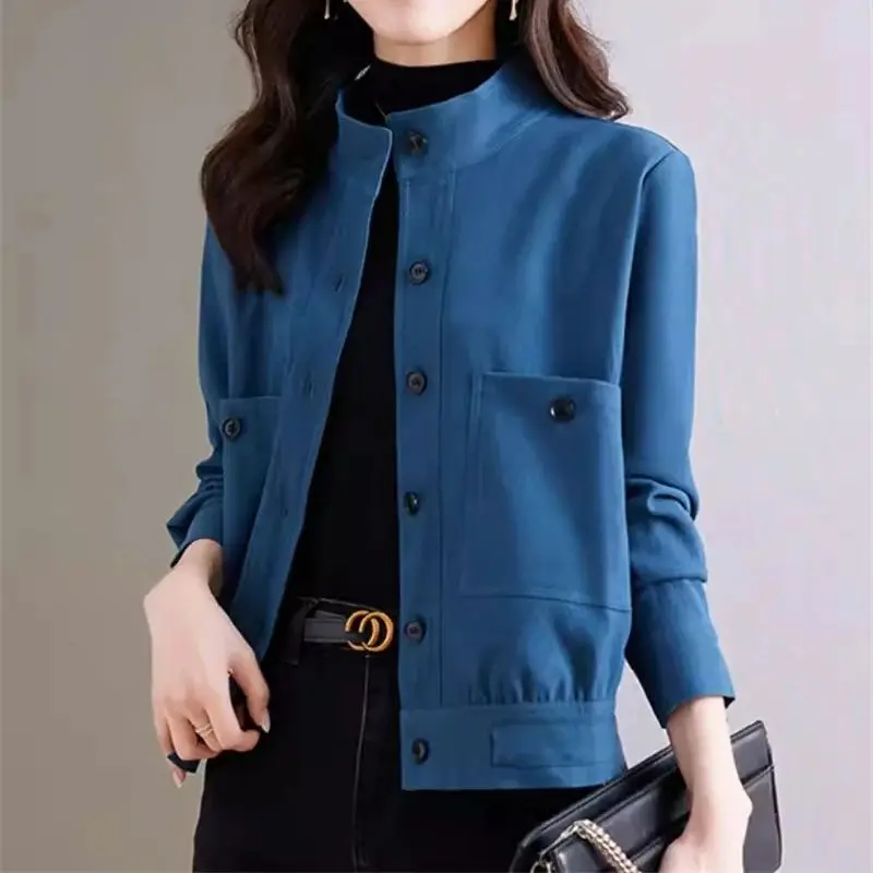 Small Fragrant Wind Short Coat Spring and Autumn 2024 New Women's Wear Small stature Workwear Standing Collar Casual Jacket Top