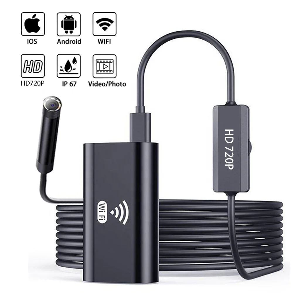 WiFiIndustrialEndoscopeCameraHD720P8MMSingleLensCarSewerPipe