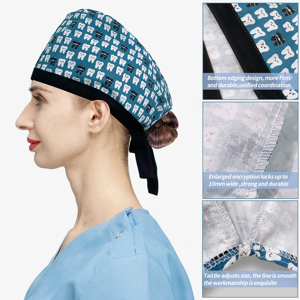 Scrub Cap Printed Cotton Beauty Salon Surgeon Cap Dental Clinic Nursing Hat Women Men Surgical Caps Nurse Accessories medical scrub hats