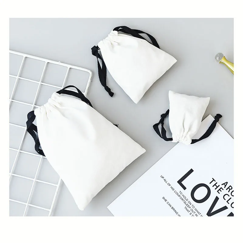 10pcs/lot White Cotton Canvas Bags Big Size Christmas Gift Jewelry Home Storage Sacks Drawstring Packaging Pouches Custom Logo