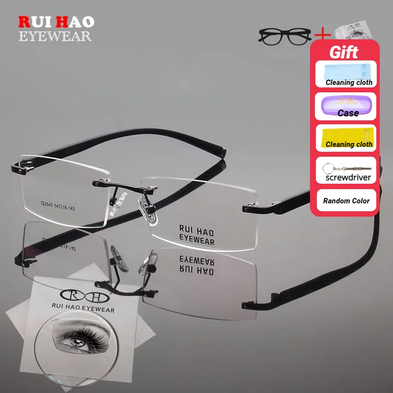 

Customize Prescription Glasses Men Women Leisure Myopia Hyperopia Spectacles Rectangle Rimless Eyeglasses Fill Resin Lenses 2645