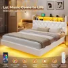Full Bed Frame with LED Lights & Storage Headboard, Floating Platform Bed with Charging Station, Modern LED Floating Bed 4