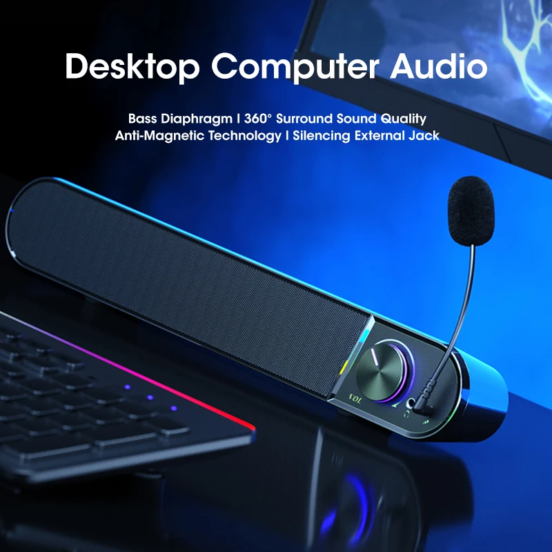 4D 서라운드 사운드바 블루투스 5.0 유선 무선 스테레오 서브우퍼 스피커 홈 시어터 PC 노트북 컴퓨터 게임 영화용