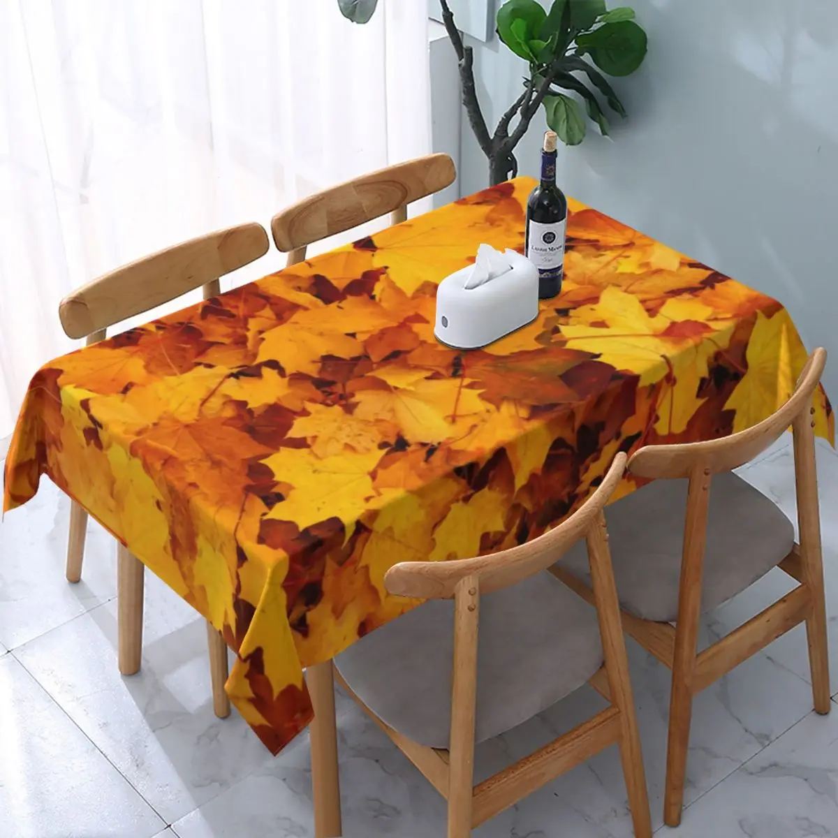 

Autumn Leaves Design Tablecloth Yellow Maple Leaf Custom Decoration Table Cover Polyester Dinner Cheap Cute Table Cloth