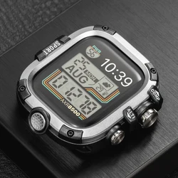 Premium Waterproof Metal Bumper Case with Protective Film - 44MM Series 4 5 6 (Silver Black)