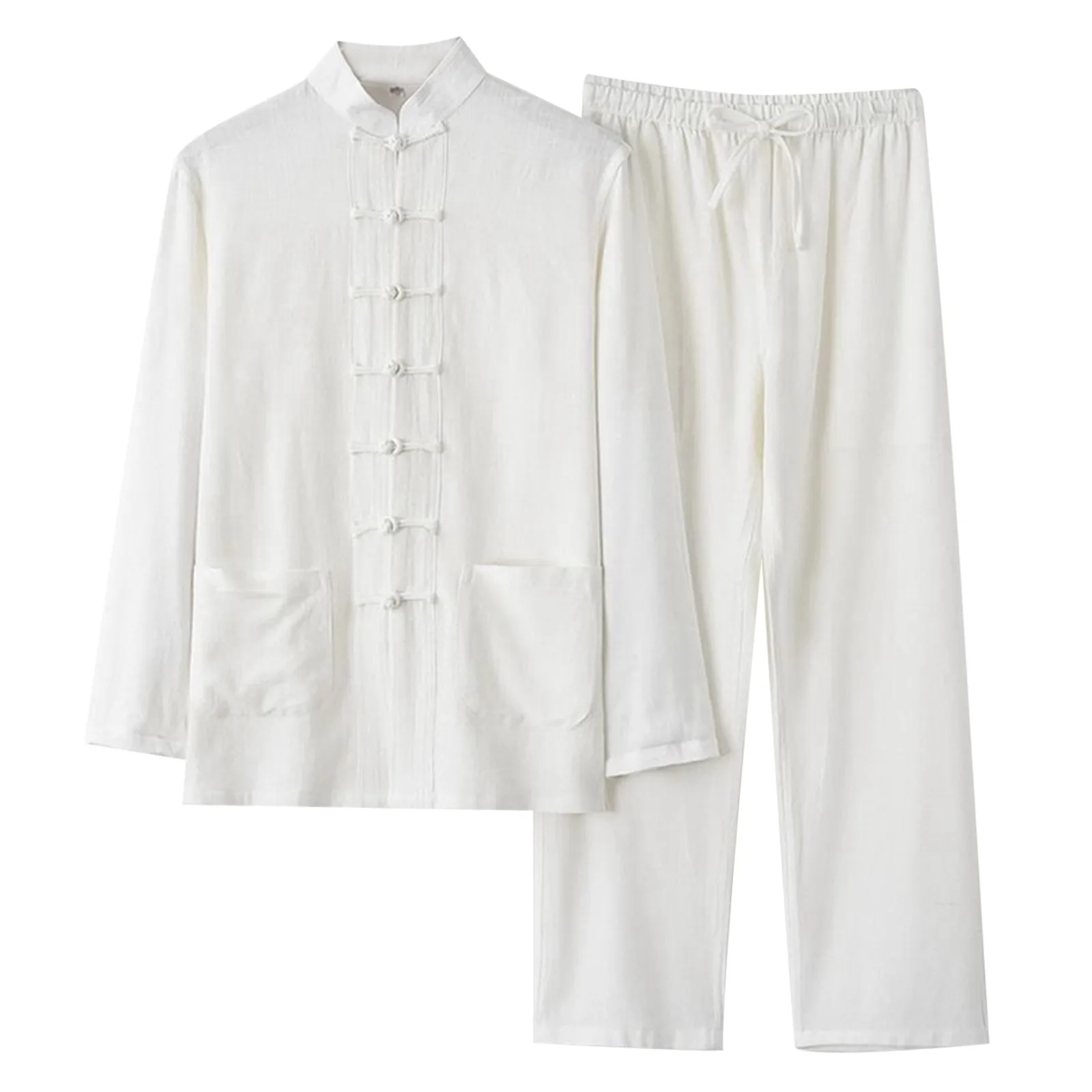 Autumn Winter Men's Chinese Style 2 Piece Pajama Set Cotton And Linen Shirt And Pant Set Men Sleepwear Tai Chi Tang Suit