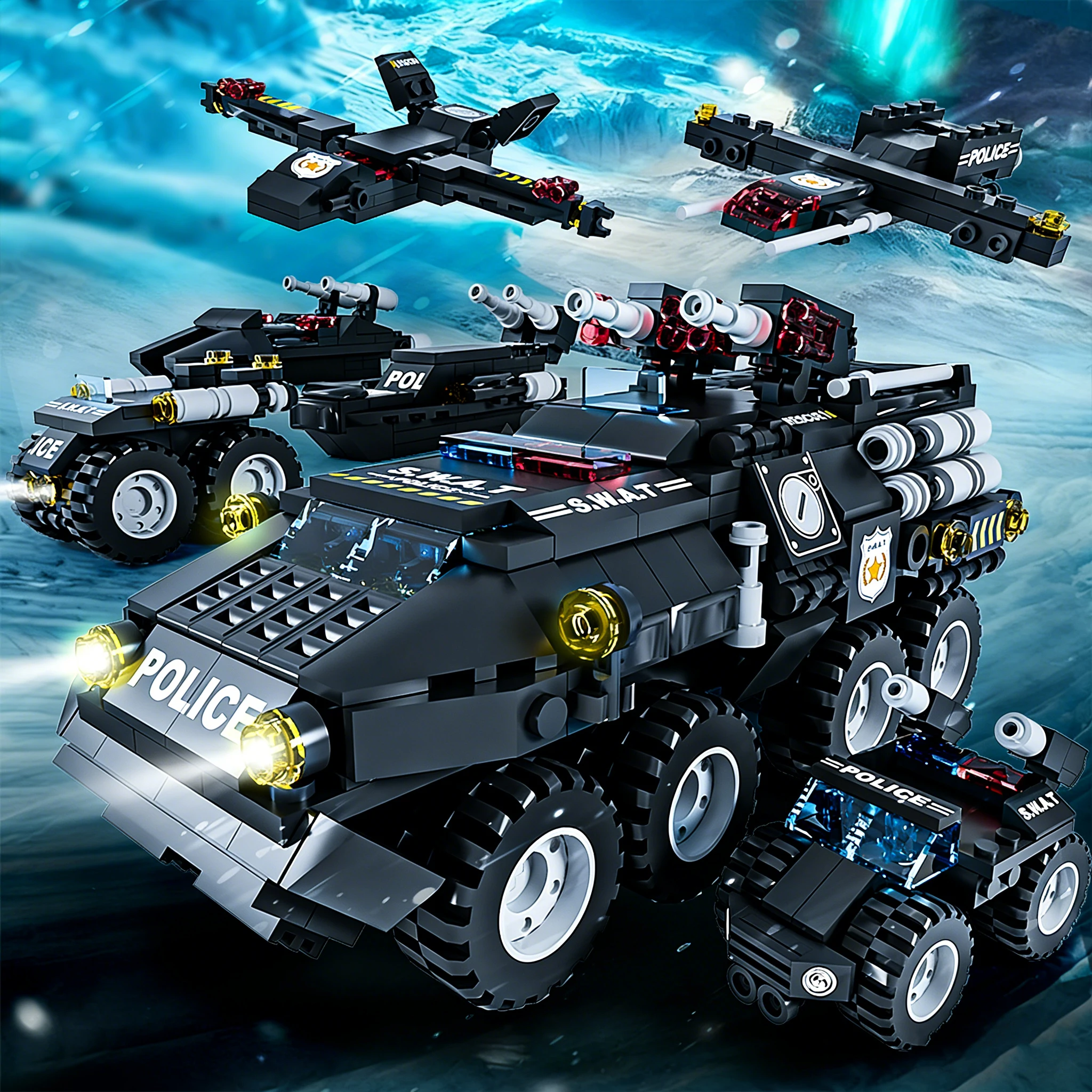 6 in 1 Military Building Blocks Tiger Police Car Armored Vehicle Aircraft Set Boys DIY Construction Toys Christmas Birthday Gift - 2