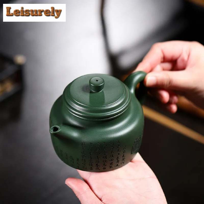 260ml Yixing Authentic Purple Clay Teapots Handmade Engraved Dezhong Tea Pot Raw Ore Green Sand Kettle Chinese Zisha Tea Set