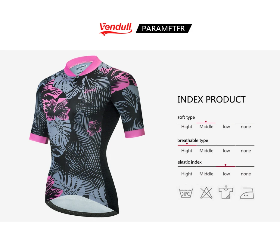 VENDULL Cycling Jersey Girls Cycling Jersey Women Breathable Lady Maillot Quick Dry Slim Fit Pro