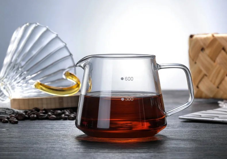Description Picture 5 of itemGlass Pour Over Coffee Server with Dot Scale Brewed Coffee Sharing Pot 300ml 600ml Heat Resistant Hand Made Drip Coffee Pot