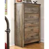 Trinell Rustic 5 Drawer Chest of Drawers with Nailhead Trim, Warm Brown 2