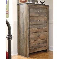 Trinell Rustic 5 Drawer Chest of Drawers with Nailhead Trim, Warm Brown 2