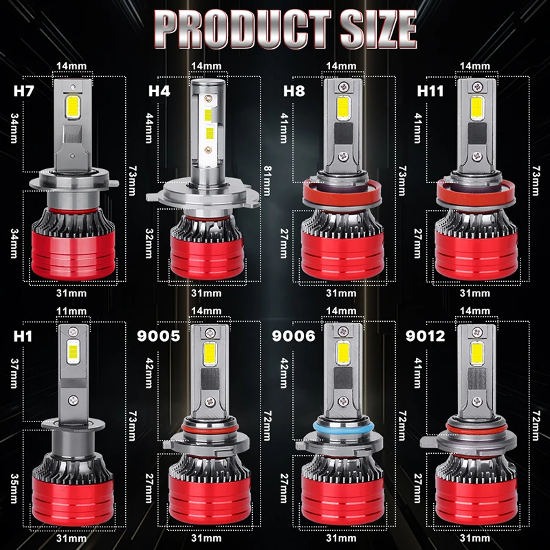 2Pcs H7 H11 H1 H4 HB3 9005 HB4 9006 H8 H9 9012 HIR2 LED Canbus Car Headlight Bulbs Auto Lamp 12V