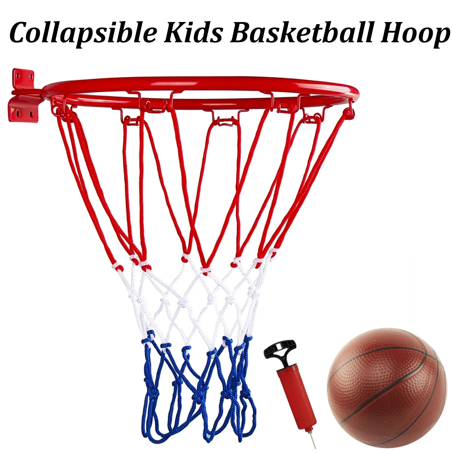 32cm Collapsible Kids Basketball Hoop Wall Door Mounted Basketball Goal Indoor Outdoor Hanging Hoop with 16cm Ball and Inflator