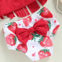 VISgogo Toddler Girls Swimsuits Bikini Set Solid Color Tassel Tops Strawberry Flower Shorts Headband Swimwear Bathing Beachwear 6