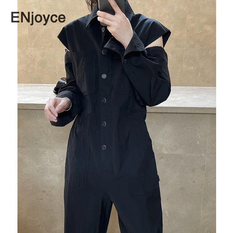 

Vintage Fashion Off Shoulder Loose Jumpsuit Women Japanese Cotton One-piece Cargo Pants Playsuit Street Wears Spring Summer 2022