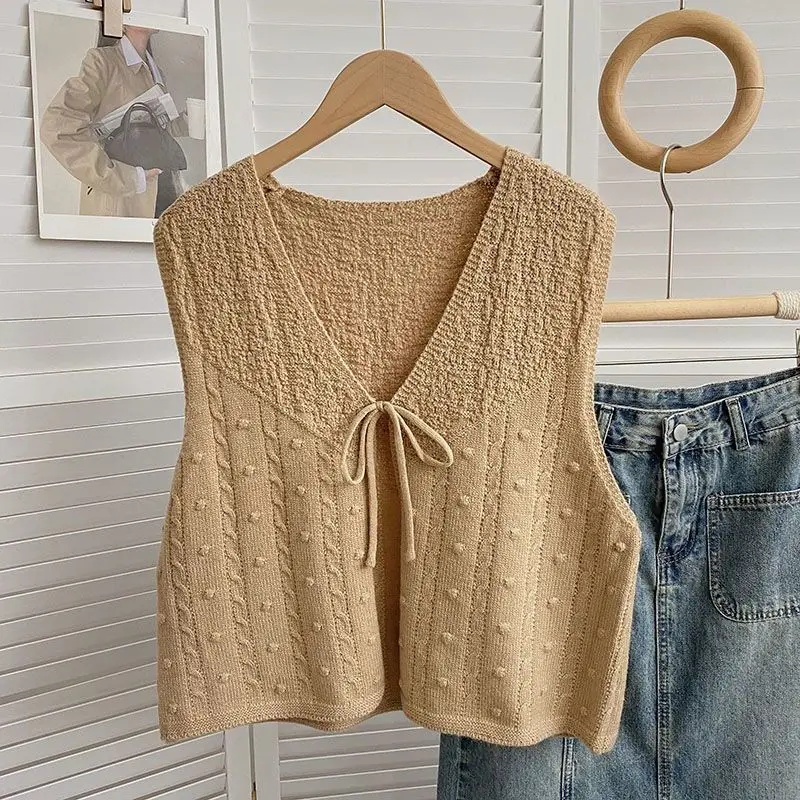 Autumn and winter thick sweater with high deep V wool knitted beaded vest for women  jacket  vest women