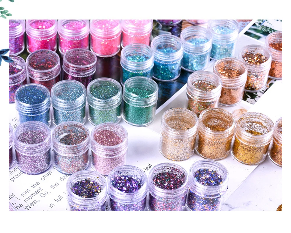 

4/5 Boxes/ Set Holographic Glitter Set, 10ML in a Jar NAIL ART GLITTER , 88+ COLOURS Chunky Loose Glitter for Glitter Nail art