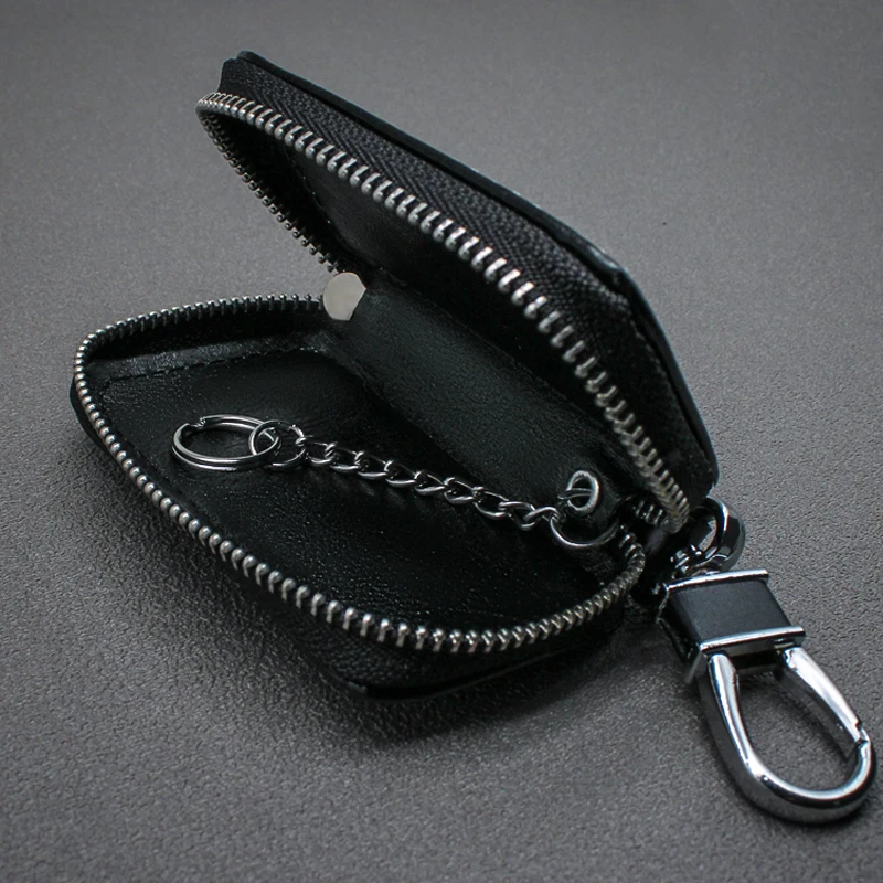 Luxurious Leather Zipper Keychain with Car Emblem Badge