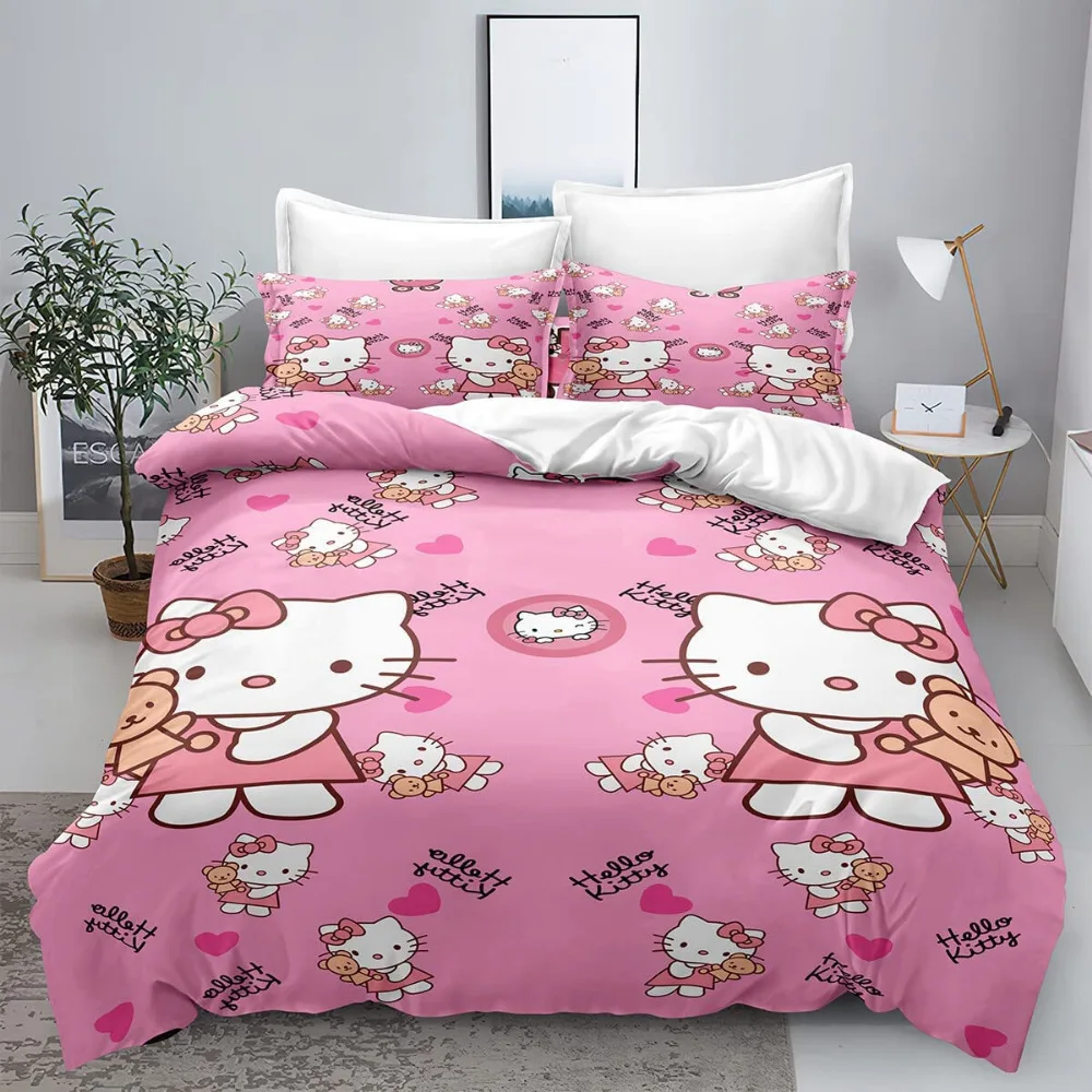 

Sanrio Cute Cartoon Hello Kitty Duvet cover Bedding Supplies Girl Princess Dormitory Room Pillow Cover Quilt Cover Two Piece Set