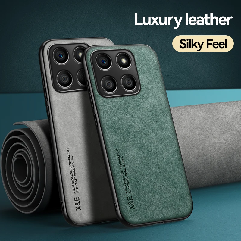 Leather Magnetic Phone Case with Built-in Metal Plate for Easy Mounting, 6.7 Soft Back Cover