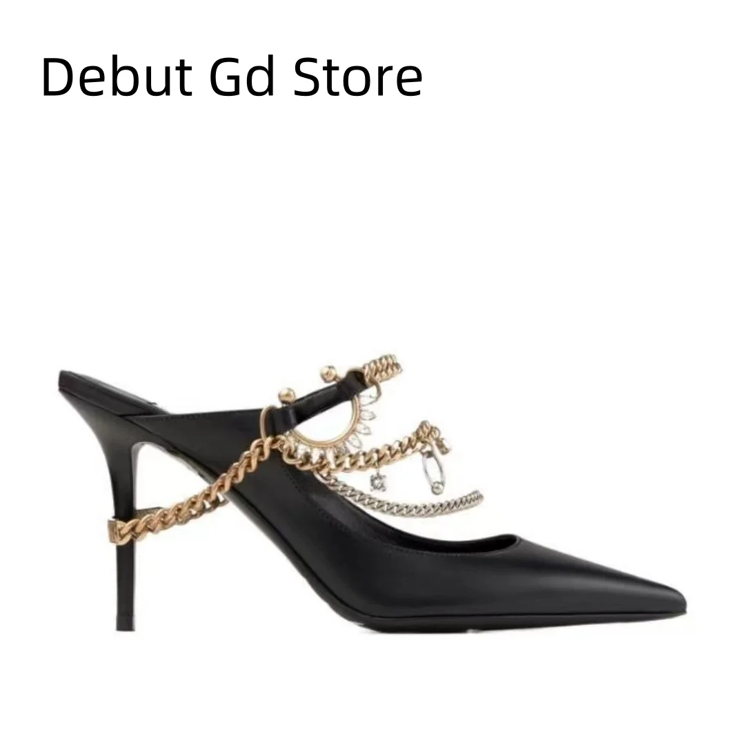 

Top Quality 2024 Summer New Pointed High Heels Chain Decoration Sexy Thin Heel High Heel Slippers Fashion High Heel Sandals