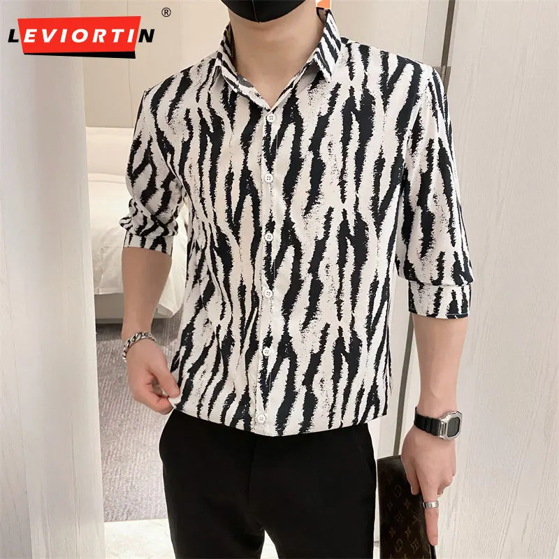 

Camisas De Hombre Summer Fashion Half Sleeve Striped Shirts For Men Clothing 2023 Slim Fit Casual Chemise Homme Streetwear 3XL-M