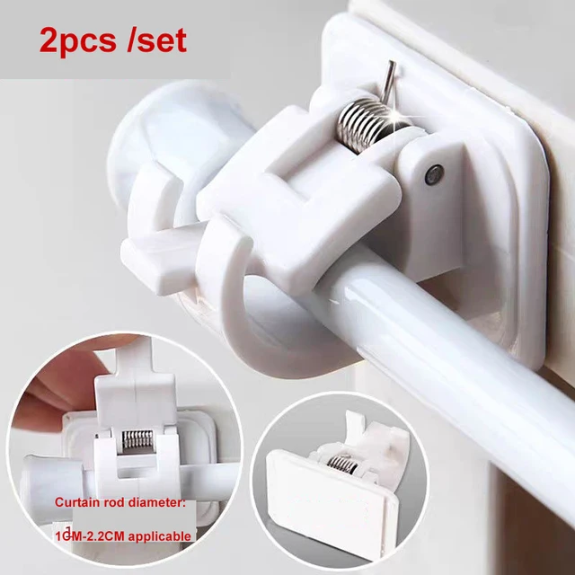 2 db Beállított Fehér Függő Klip Állítható Függönyrúd Akasztra Ragasztó Szorító Szorítóhorog Törülköző Tartó Állvány Fal Konzol Nincs Fúrás
