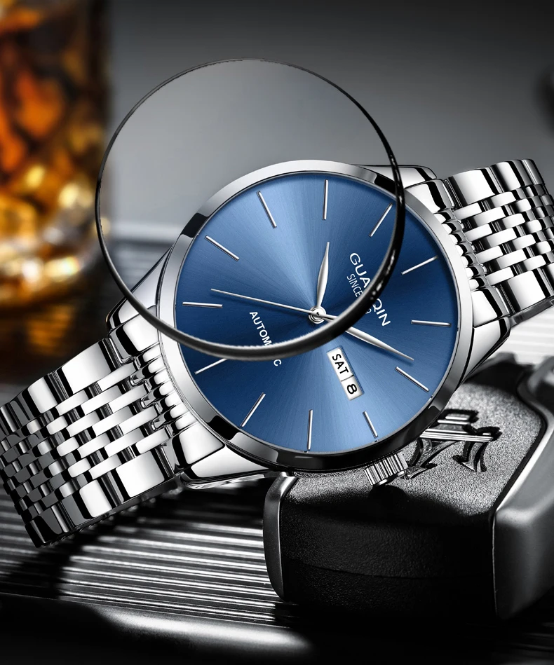 Orologio meccanico da uomo di lusso GUANQIN, movimento autentico, cassa in acciaio inossidabile, doppio calendario, orologi da lavoro e tempo libero, impermeabili fino a 50 m_voghion.com
