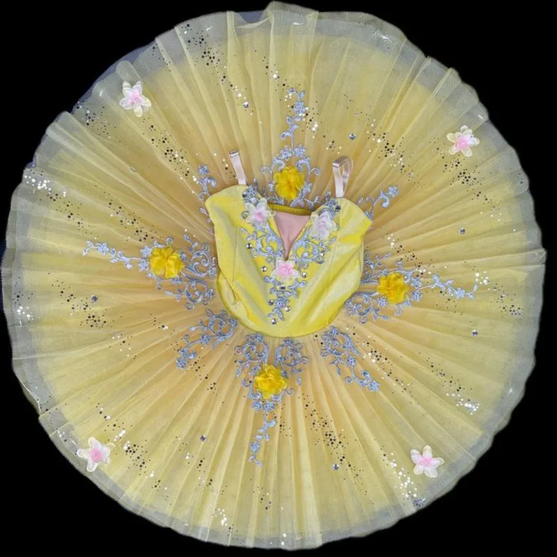 

Yellow Sequined Professional Ballet Tutu Women Adult Ballet Dress Girls Kids Performance Swan Lake Dance Ballerina Costumes Wear