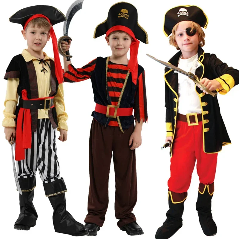 

Kids Pirate Costume With Hat Fancy Boys Girls Outfit Sets For Children Christmas Party School Carnival Dress No Weapon