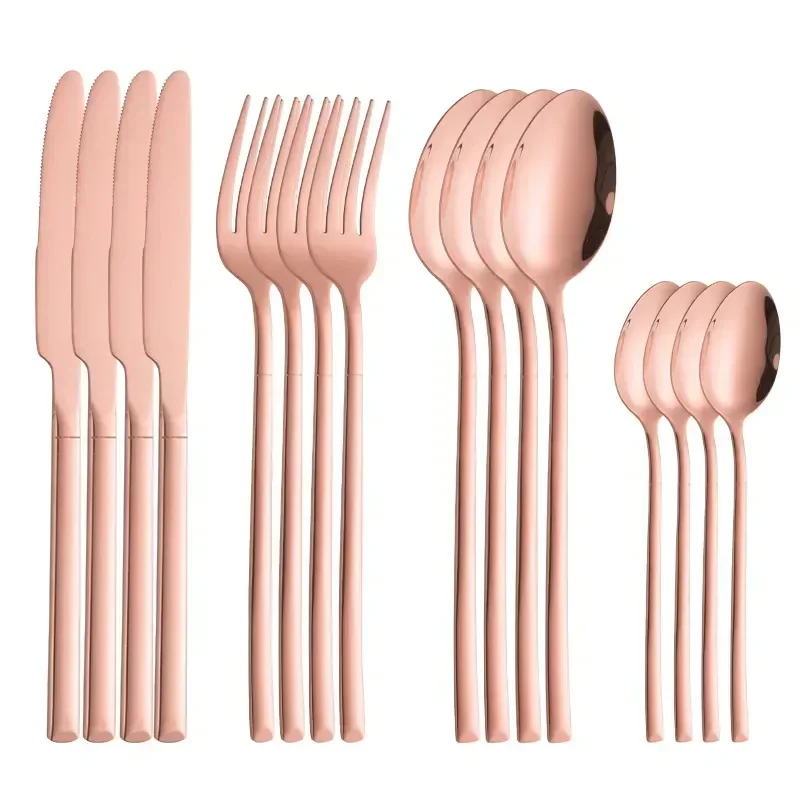 

Silverware Cutlery Kitchen Tableware Flatware Dinnerware Gold Home Spoon Knife Fork Mirror Coffee Stainless Steel Set