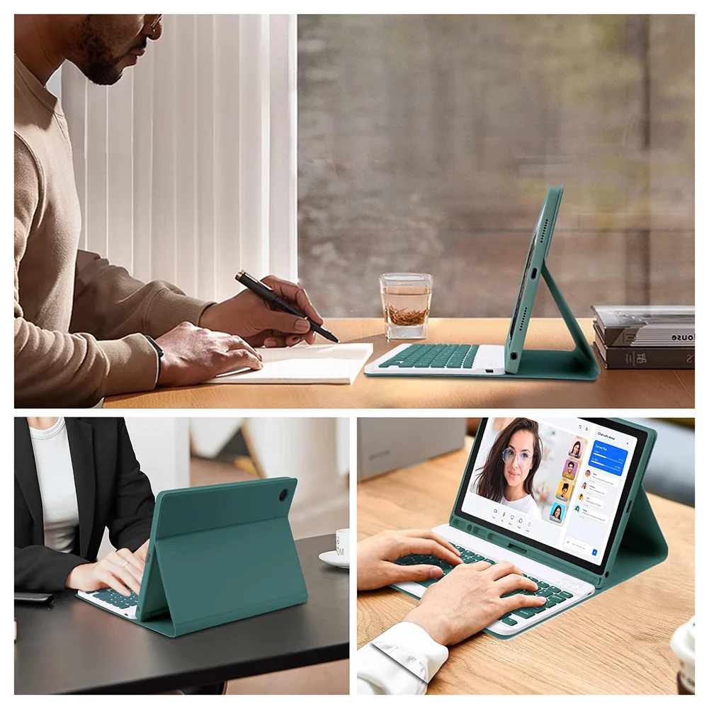 For Samsung Galaxy Tab A9 Plus 11 Inch Smart Cover Auto Sleep/Wake Leather Folio Cover W/Pencil Holder Magic Keyboard with Mouse
