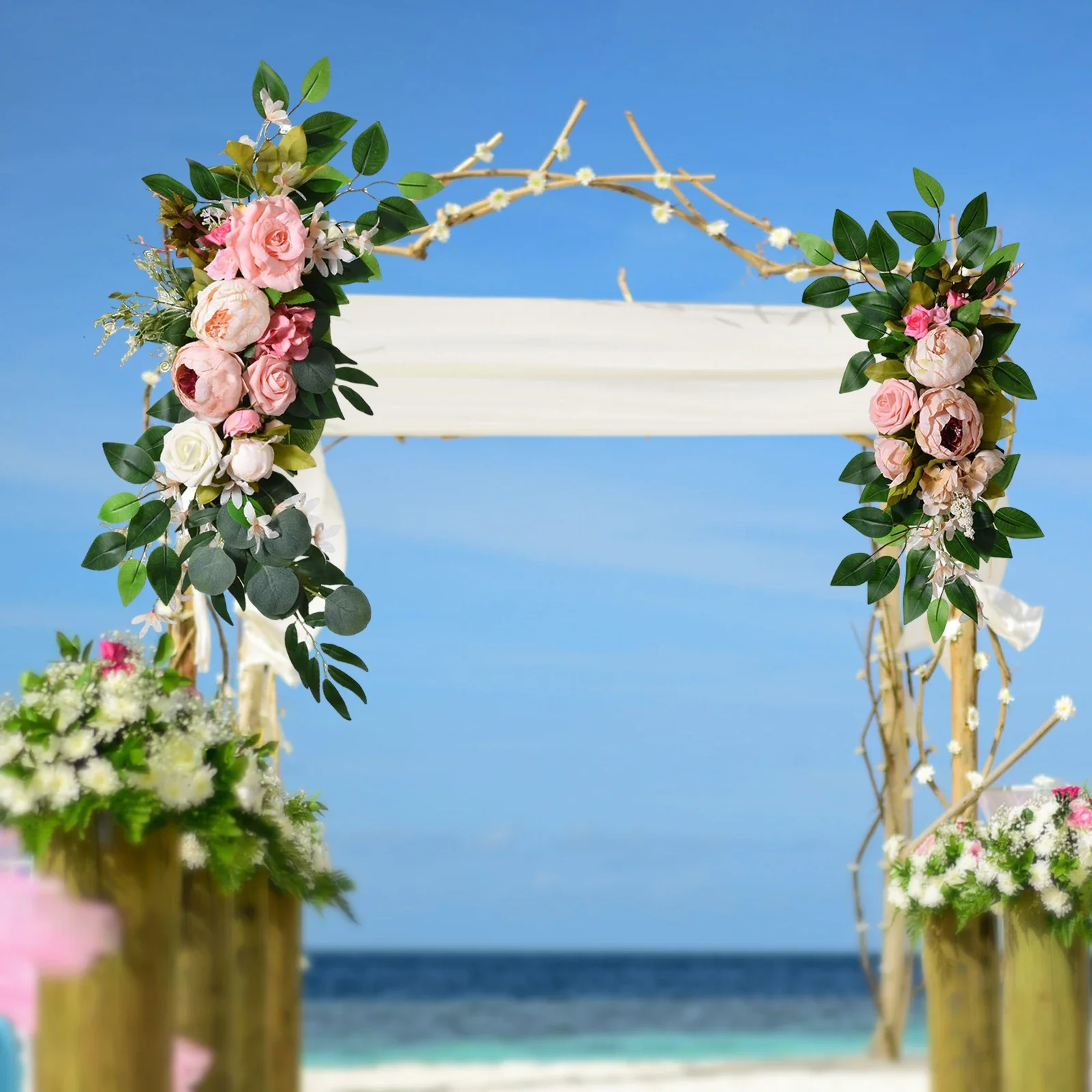 Description Picture 5 of item2Pcs/Set Artificial Arch Flower Swag Table Runner Centerpiece Garland for Wall Wedding Ceremony Sign Floral Decoration Flowers