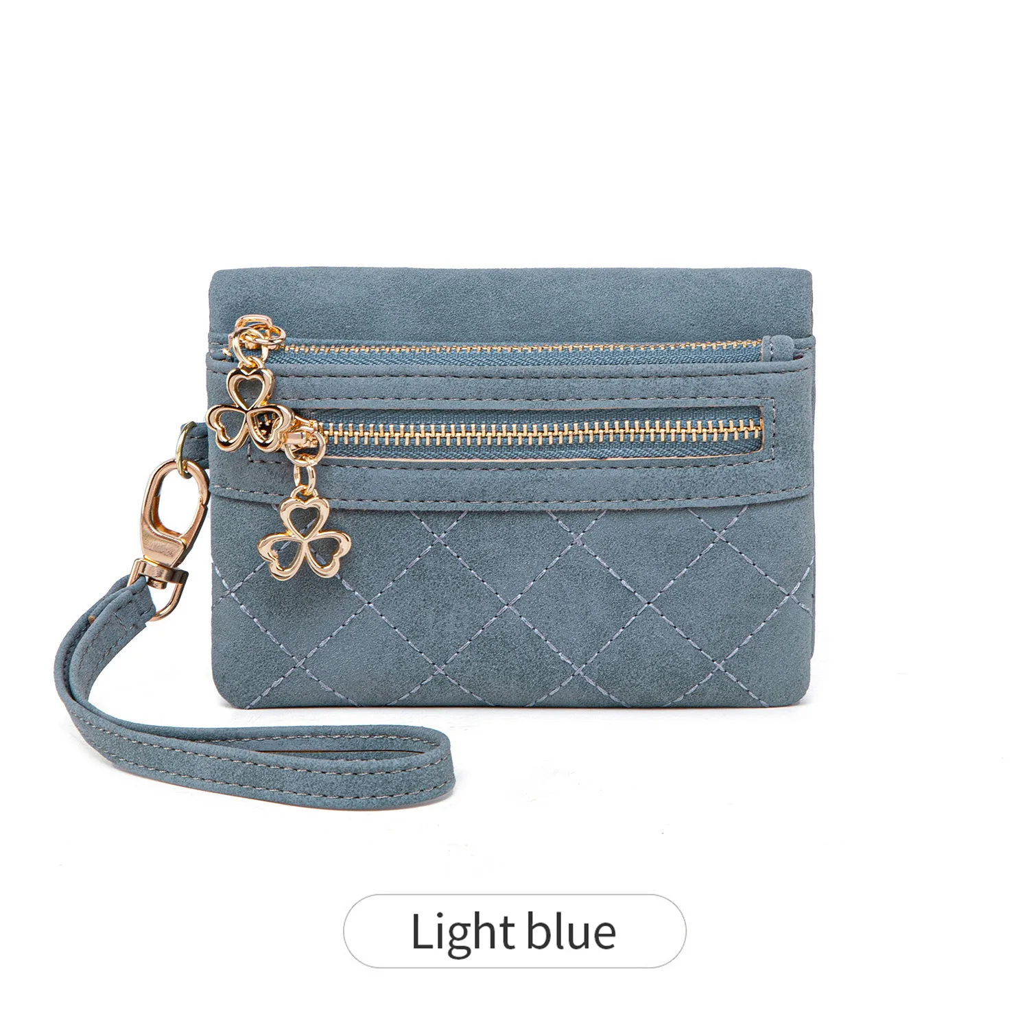 Elegant Retro Bi-Fold Women's Wallet with Diamond Pattern Stitching and Wrist Strap