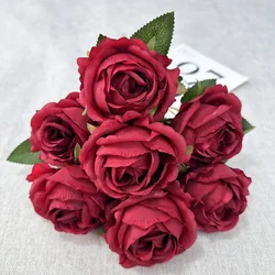 Elegant Pearl Rose Artificial Flower Bouquet - Wedding & Valentine's Day Decoration Ornament (Dark red)