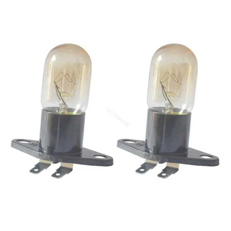 2Pcs 2A 250V 20W 2Pin Microwave Oven Bulb High Temperature Oven Light Lamp With Holder Spare Parts Kitchen Accessories