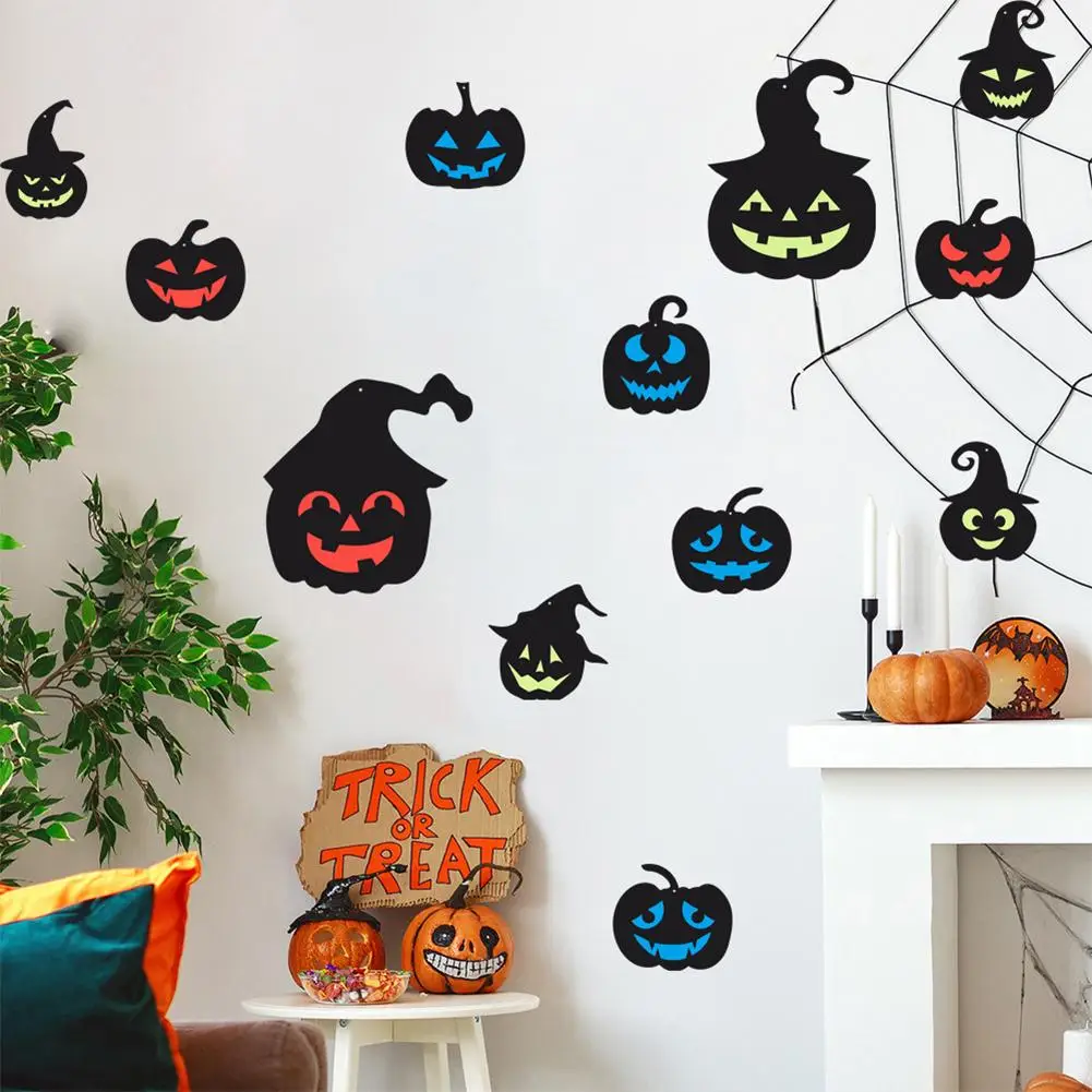 

12pcs Reusable Luminous Pumpkin Wall Sticker For 2023 Halloween Party Refrigerator Door Mailbox Decor Wholesale
