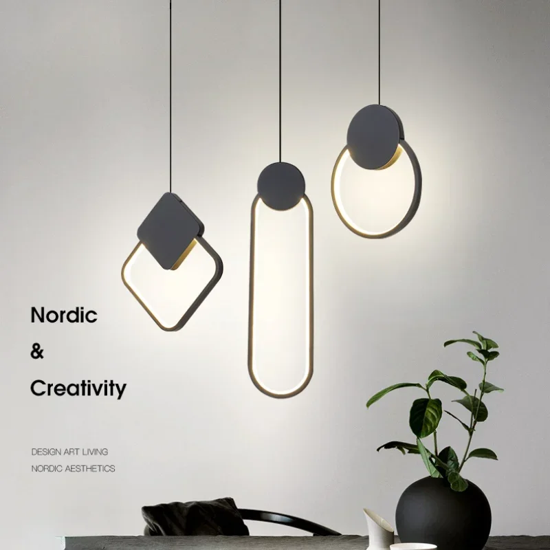 모던 LED 블랙 화이트 원형 펜던트 조명, 침대 옆 침실 거실 식당 서재 걸이식 램프, 실내 장식