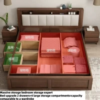 Lit double moderne nordique en bois massif avec rangement, taille King/Queen, pour chambre à coucher, avec tiroirs sous le lit et tête de lit avec rangement intégré 3