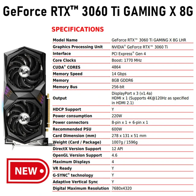 Msi New Geforce Rtx 3060 3060ti Gaming X 8g 256bit 8gb Gddr6 Video