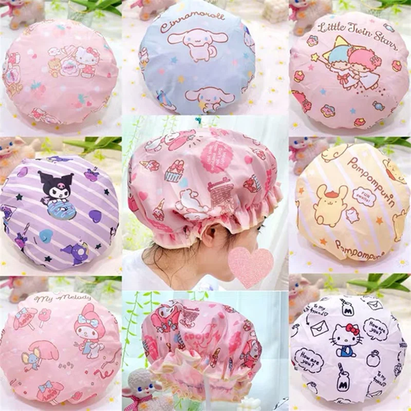 Sanrio Kawaii HelloKitty Cinnamoroll Double Layer Cartoon Melody Shower Bath Cap Waterproof Dust-proof  Cap  Anime Accessories sanrio kawaii hellokitty bath towel cartoon children thickened absorbent quick drying hooded bathrobe creative cloak bath skirt