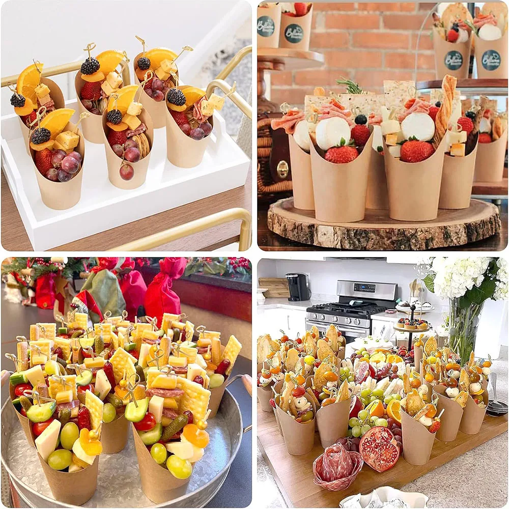 Charcuterie Cups with Cocktail Picks,12oz Brown French Fry Holder Cups,Appetizers Cups Snack Dessert Popcorn Box for Party