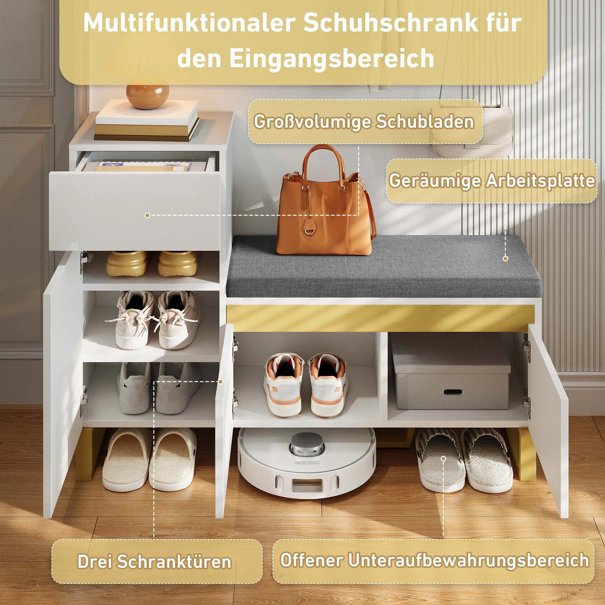 Schuhschrank mit großem Fassungsvermögen für den Eingangsbereich, mehrstufiger Aufbewahrungsschrank, moderner, minimalistischer Eingangsschrank, Heim-Organizer mit – Detail 13