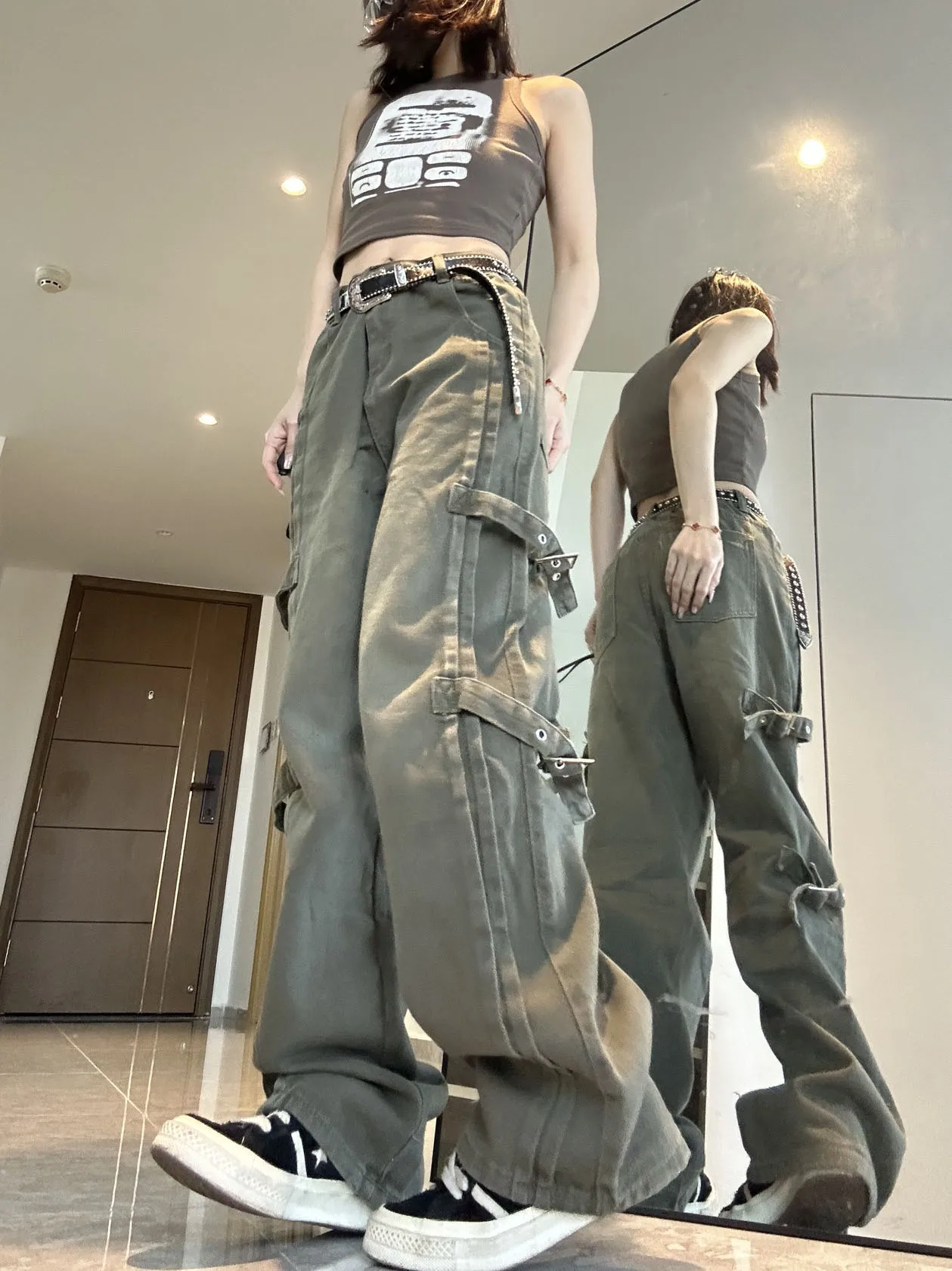 

Женские джинсы, зеленые мешковатые винтажные ковбойские брюки в стиле Харадзюку, джинсовые брюки оверсайз, Y2k, 2000s, одежда в стиле Trashy, 2024