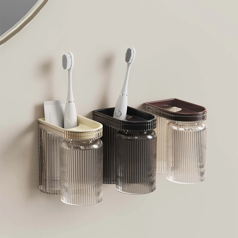 1PCS Non Perforated Wall Mounted Toothbrush Holder Mouthwash Cup Wall Mounted Rack Bathroom Toilet Toothbrush Rack